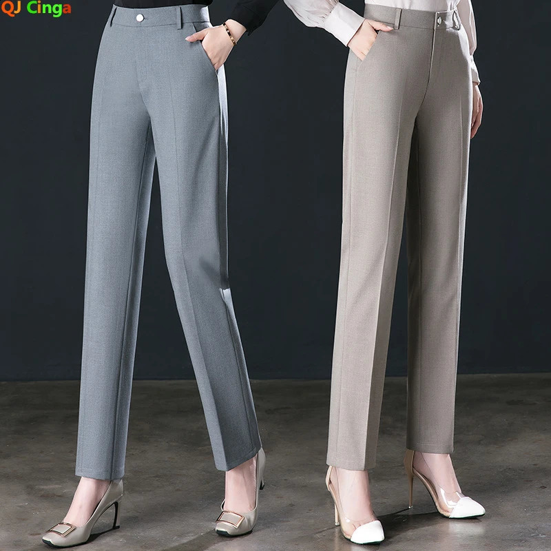 Fashion Trousers Womens High Waisted Straight Suit Pants Loose Dress Pants Black Beige Grey Slacks Women Pantalones 250421