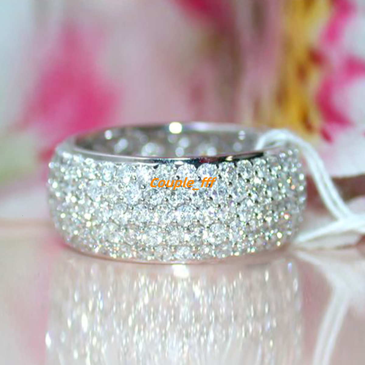 CAOSHI Luxury Full Sparkling Simulated Moissanite Silver Plated Wide Band Rings for Exquisite Bride Wedding Rings Women Jewelry