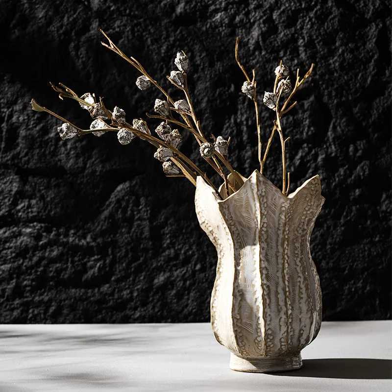 CAPIRON Nordic Ceramic 5 Petal Vase Chic Wabi-sabi Home Decoration Accessories Living Room Modern Art Dried Flower Bookshelf C251124