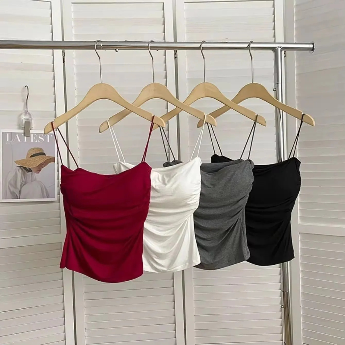 Womens sleeveless tops vests underwear sexy short tops thin waistbands pure white vests Korean style 250422