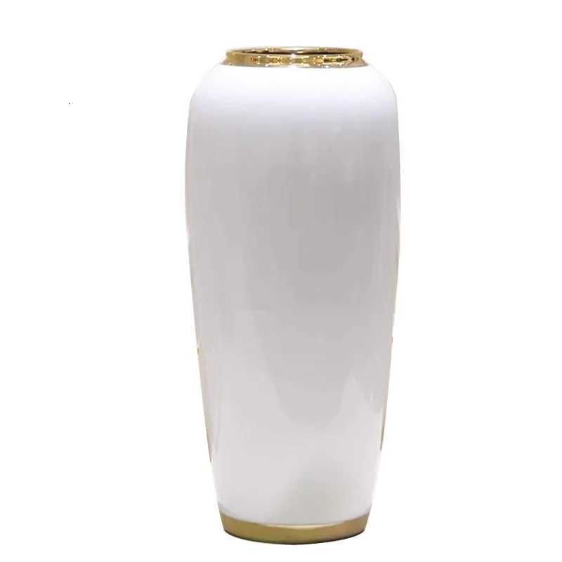 30cm/Nordic Light Luxury White Gold Plated Ceramic Vase Entrance Floral Arrangement Dried Plants Flower Arrangement Vase Liv C251124