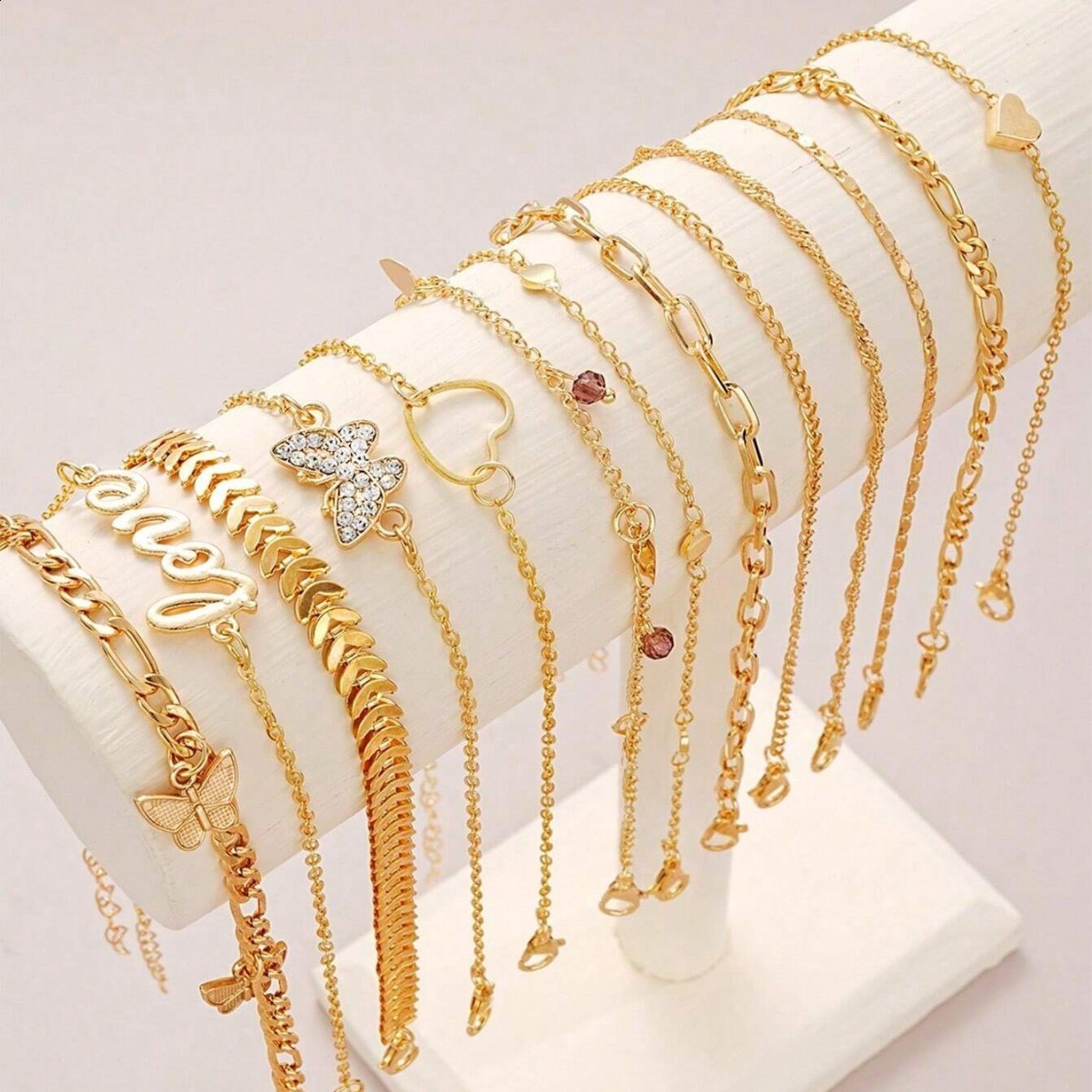New Beach Style Love Butterfly Ball Chain Foot Chain Set 12 Piece Versatile Trendy Foot Accessories 250114