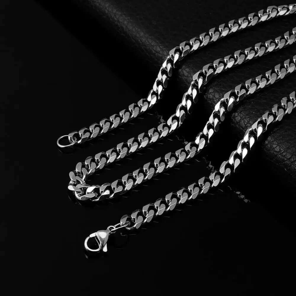 HNSP 316L Stainless Steel Cuban Link Chain Necklace Bracelet For Men Women 3MM-12MM Thick Neck Choker Accessory Jewelry