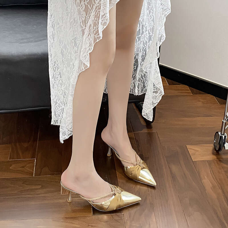 Woman Sandals Baotou Women S Summer New Style Silk Pointed Water Diamond High Heel Sandals Fashionable And Versatile Outerwear Half Drag