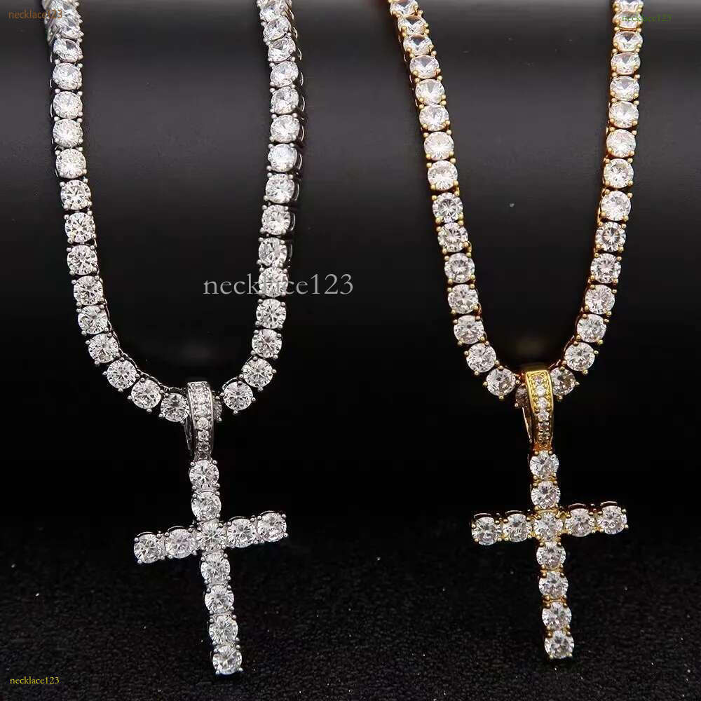 Cross Pendant Necklace Hip Hop 4mm 5mm Vvs Moissanite Dia Tennis Chain Sier for Women Men Jewelry