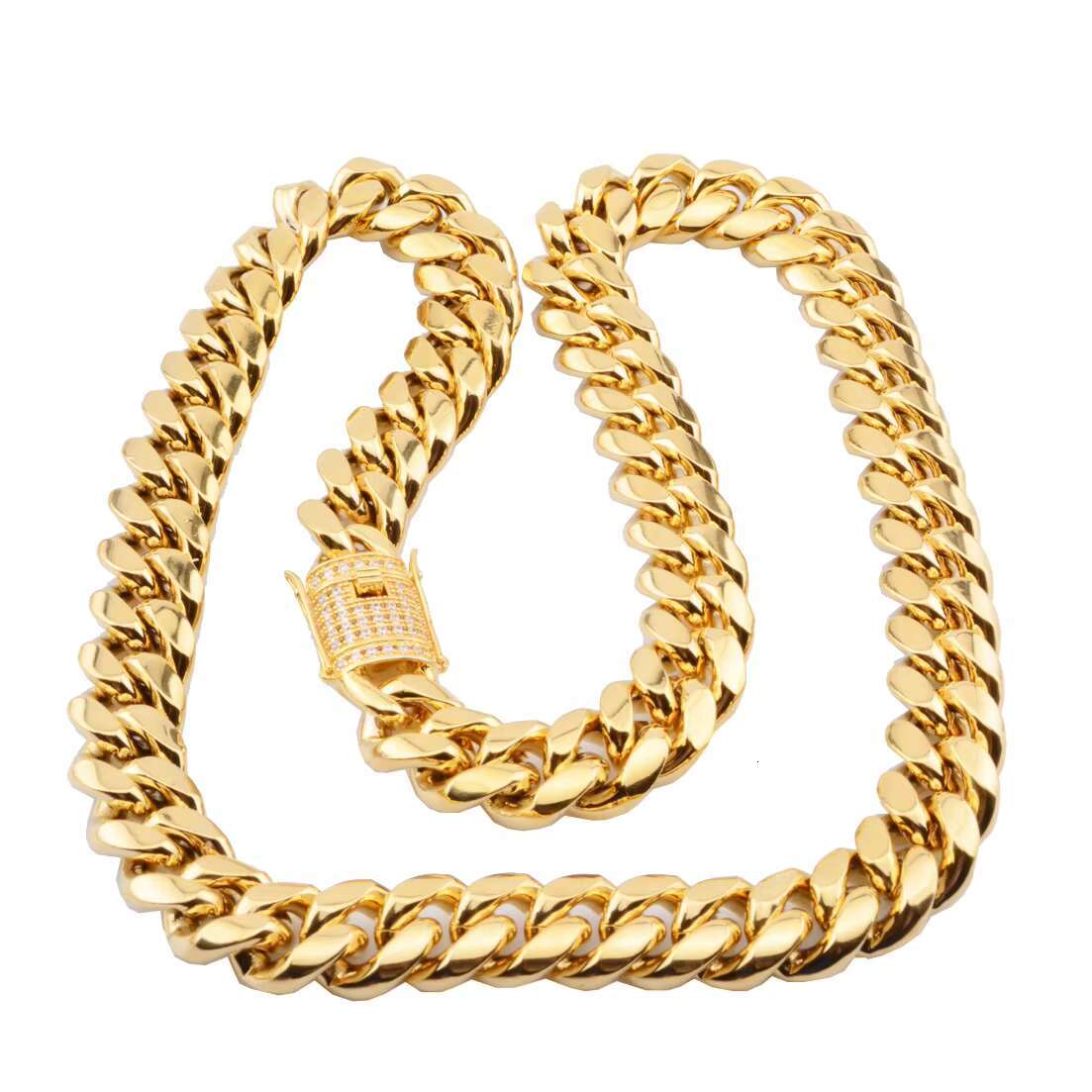 Custom Size Best Quality Chain Jewelry 8-18MM Cuban Chain Necklace Iced Cuban Link Necklace 18k Gold Stainless Steel Chain