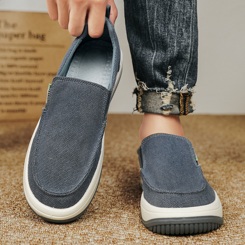 Mens Breathable Casual Canvas Slip Shoes Comfort Slip-on Loafer Soft Penny Loafers for Men Lightweight Driving Boat Shoes 240606