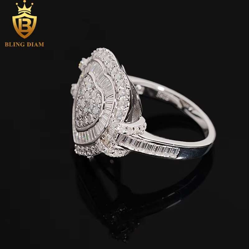 Blingdiam Jewelry Heart Rings Wedding Womens 925 Silver Gold Plated VVS Moissanite Fully Diamond Ice Out