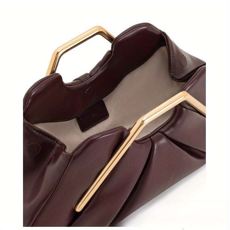 Women's Top-Grain Retro Cloud Handbag Golden-Tone Hardware & Detachable Strap, Pleated Zippered Evening Clutch/Wallet-Pouch /Beige/Black Large Lu