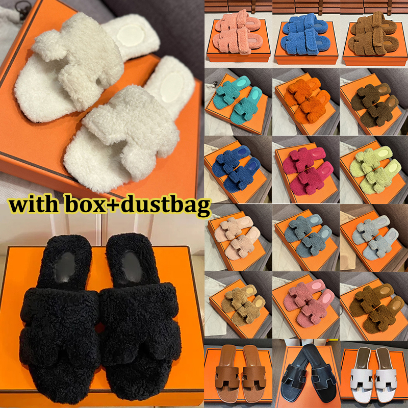 free shipping with box women sandals designer slippers fur slides stylish winter warm outdoor sandal womens lady comfortable shoes brown black white