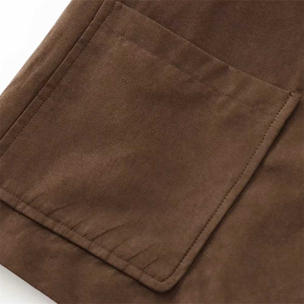 Autumn New European and American Style Versatile Old Money Style Brown Suede Leather Short Coat J251124