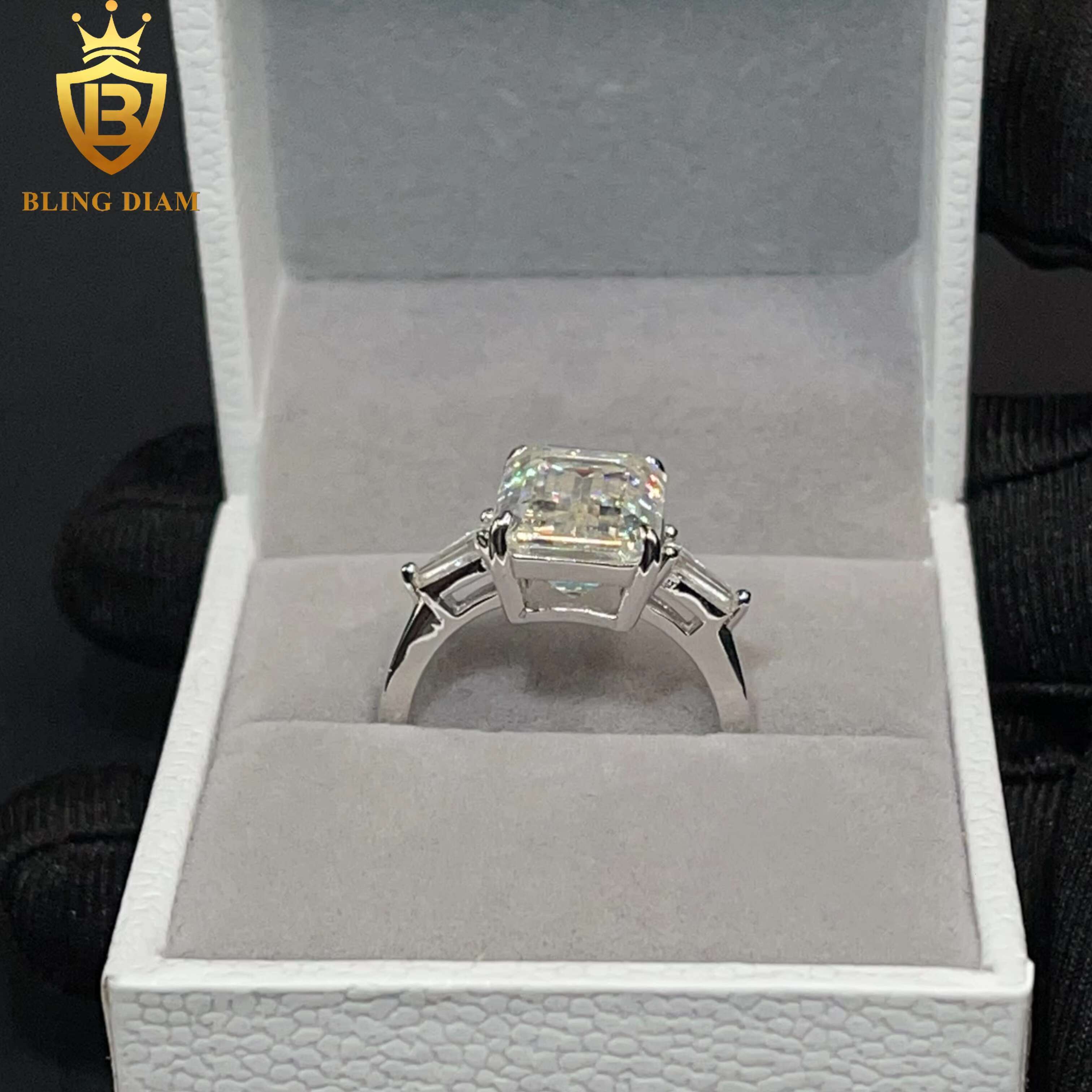 Women Jewelry Engagement Gift Ring 925 Sterling Silver VVS Moissanite Big Diamond Emerald Cut Rings