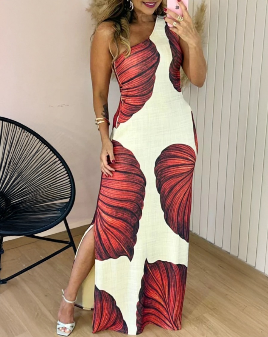 2025 summer new printed fashionable temperament sleeveless womens clothing sexy slim fit dress for women