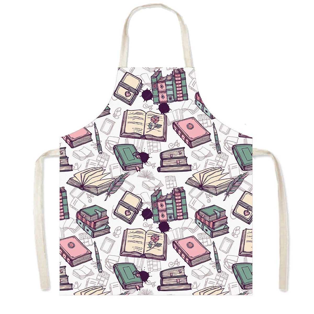 Librarian Books Lover Print Kitchen Apron Linen Pinafore Women Men Household Cleaning Clothing Chief Waiter Cooking Aprons C251124