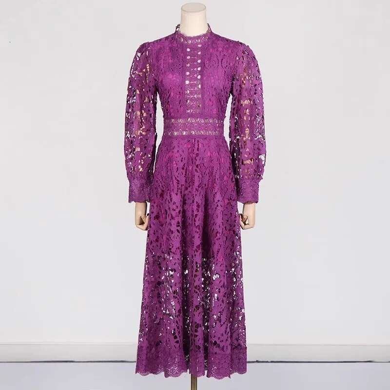 Lace Hollow Out Long Dresses Women 2025 Spring Holiday Full Sleeve Embroidery Elegant Party Vestidos Wedding Robe White