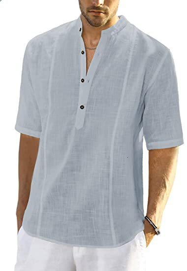 2022 new mens comfortable casual linen shirt medium sleeve mens wear