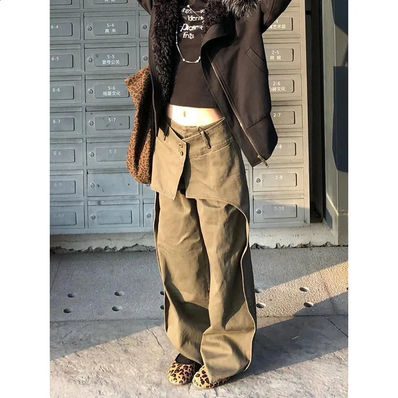 Green Spring 2025 Blue Jeans Y2K Retro High Waist Straight Street Pants Loose Wide Leg 250417