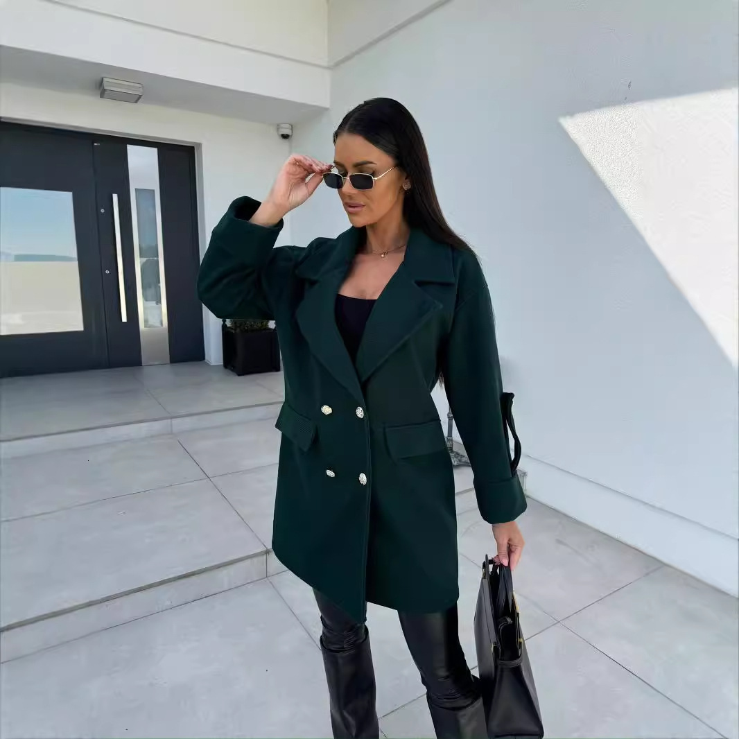 2024 Winter Solid Color Fashion Versatile Double breasted Woolen Coat Womens Wear