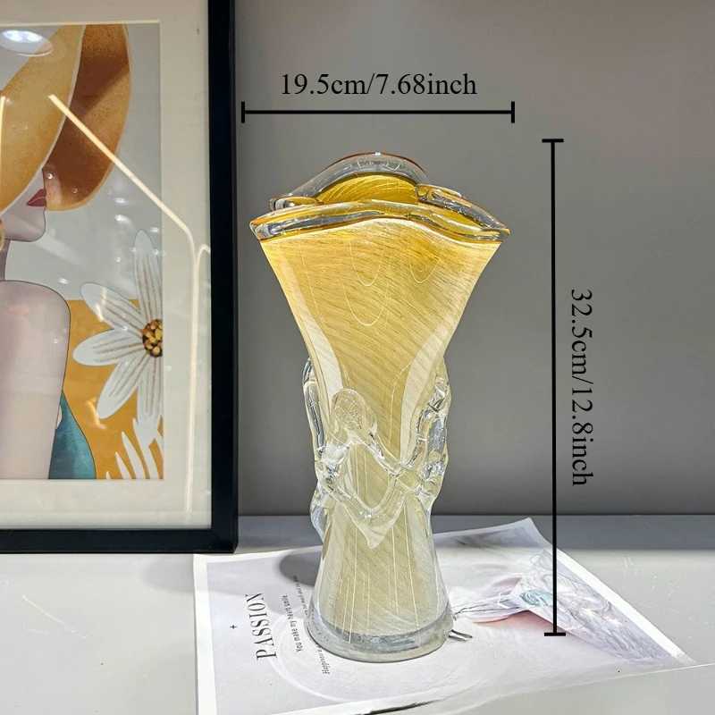 Modern Home Decoration High-end Luxury Handmade Glazed Vase Living Room Decorative Glass Vase Ornament C251124