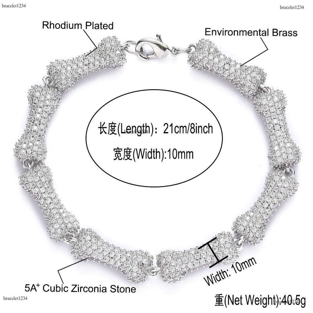 Luxury Hip Hop Bone 10mm sterling silver all Ice out VVS Moissanite necklace bracelet for men and women Free delivery