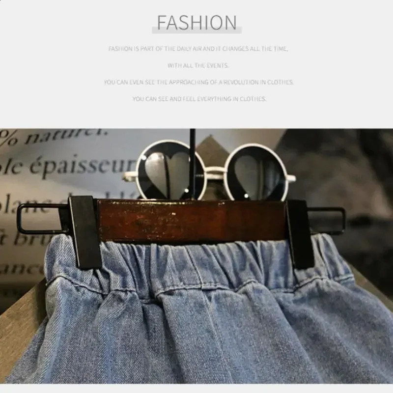 Summer childrens shorts girls solid color jeans casual loose pants clothing for children aged 4 to 13 bottom 250414z