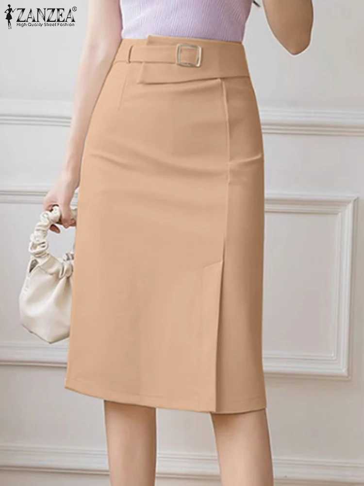 ZANZEA Fashion Work ultra-thin womens retro zipper pencil Midi Skirts elegant OL button ultra-thin womens autumn solid color dress M250424