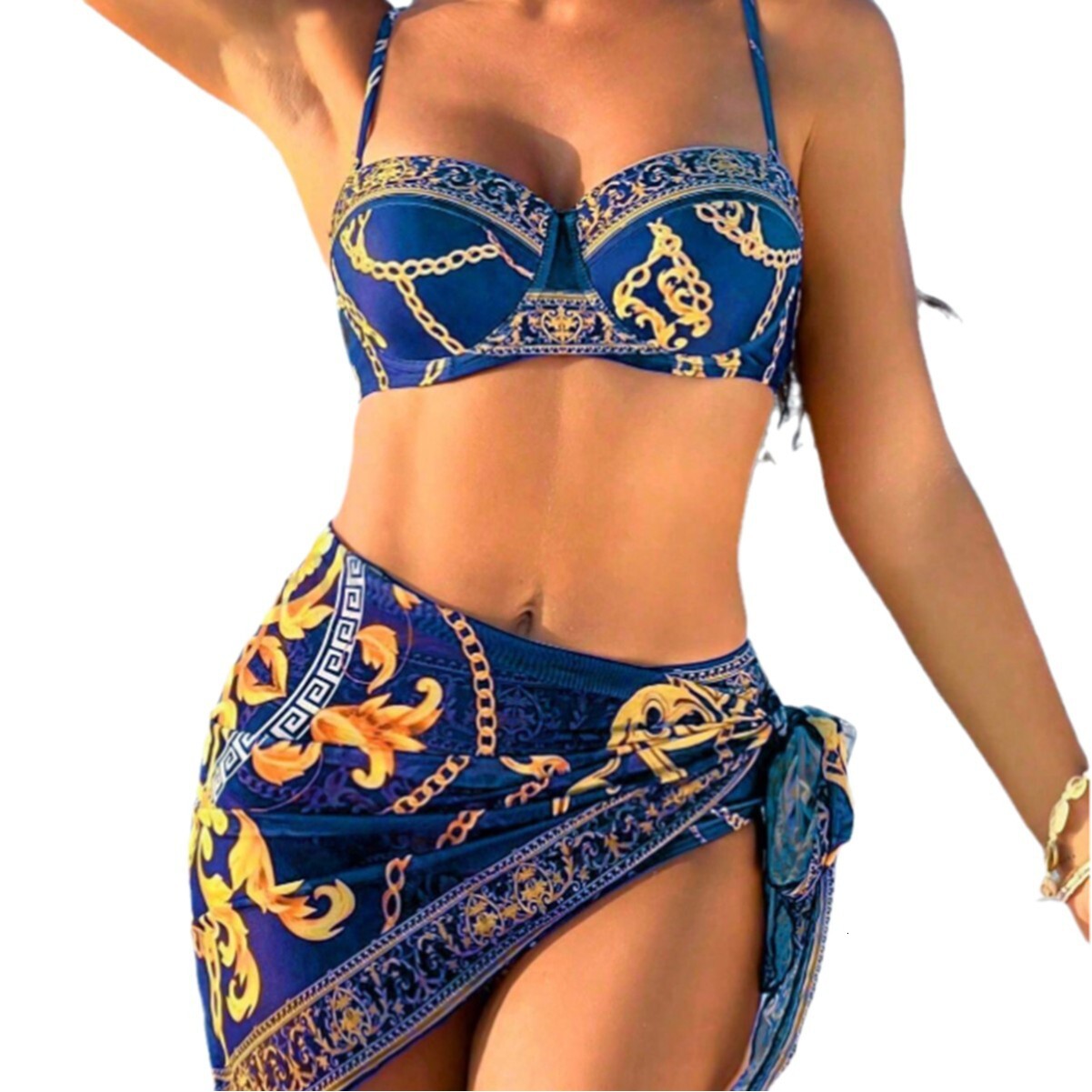 Douxlihm Free Shipping New Designer Clothing 2025 One-piece Swimsuit Sexy Back Printed Women's Cover Up Three Piece Set Bikini