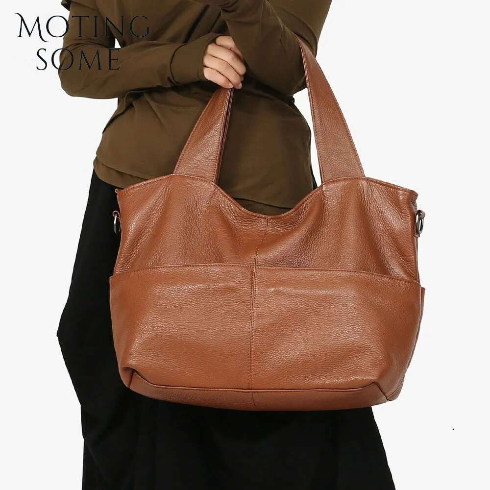 Designer Bag Motingsome Full Grain Cowhide Women Handbag Designer Bags Shoulder Multi-Pocket Roomy Casual Tote Holiday Travel Bag