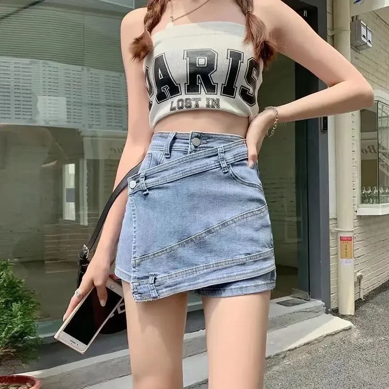 Korean style denim mini dress high waist weight loss anti expre versatile skirt pants ly arrived in summer 250417