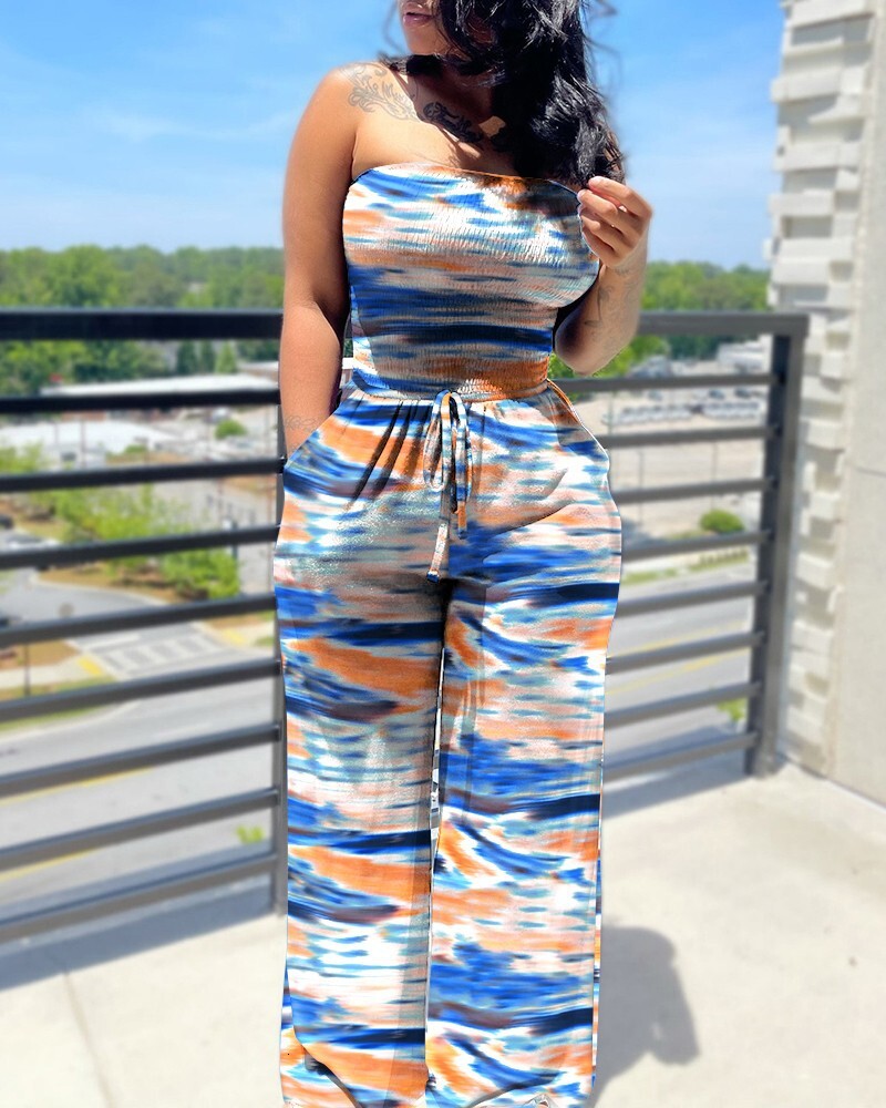 2021 fall slim sleeveless Strapless printed womens Jumpsuit womens wear