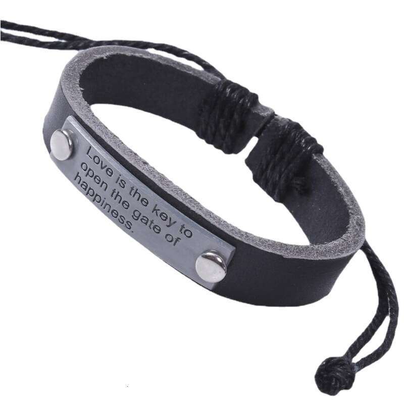 Love is key to the door of happiness, alloy letters, cowhide bracelet, woven genuine leather bracelet