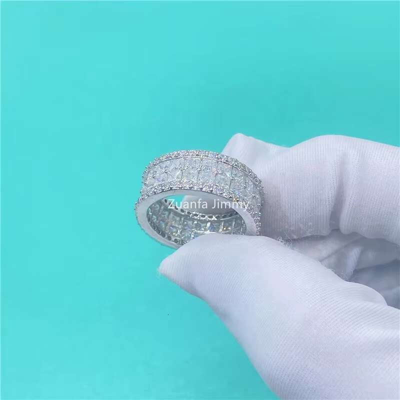 Sparkly Lab Moissanite Diamond Bride Jewelry Double Row Stone Moissanite Eternity Band Ring for Women and Man