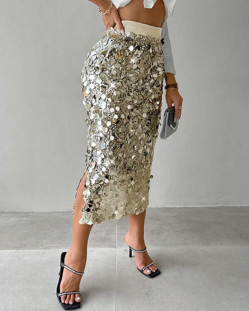 Allover glitter fashion Midi Calf Skirt M250424