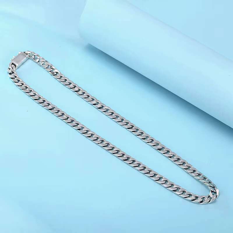 Classic Miami Necklace 925 Sterling Silver 7.5mm Oxidized Vintage Cuban Chain Mens Chain Jewelry