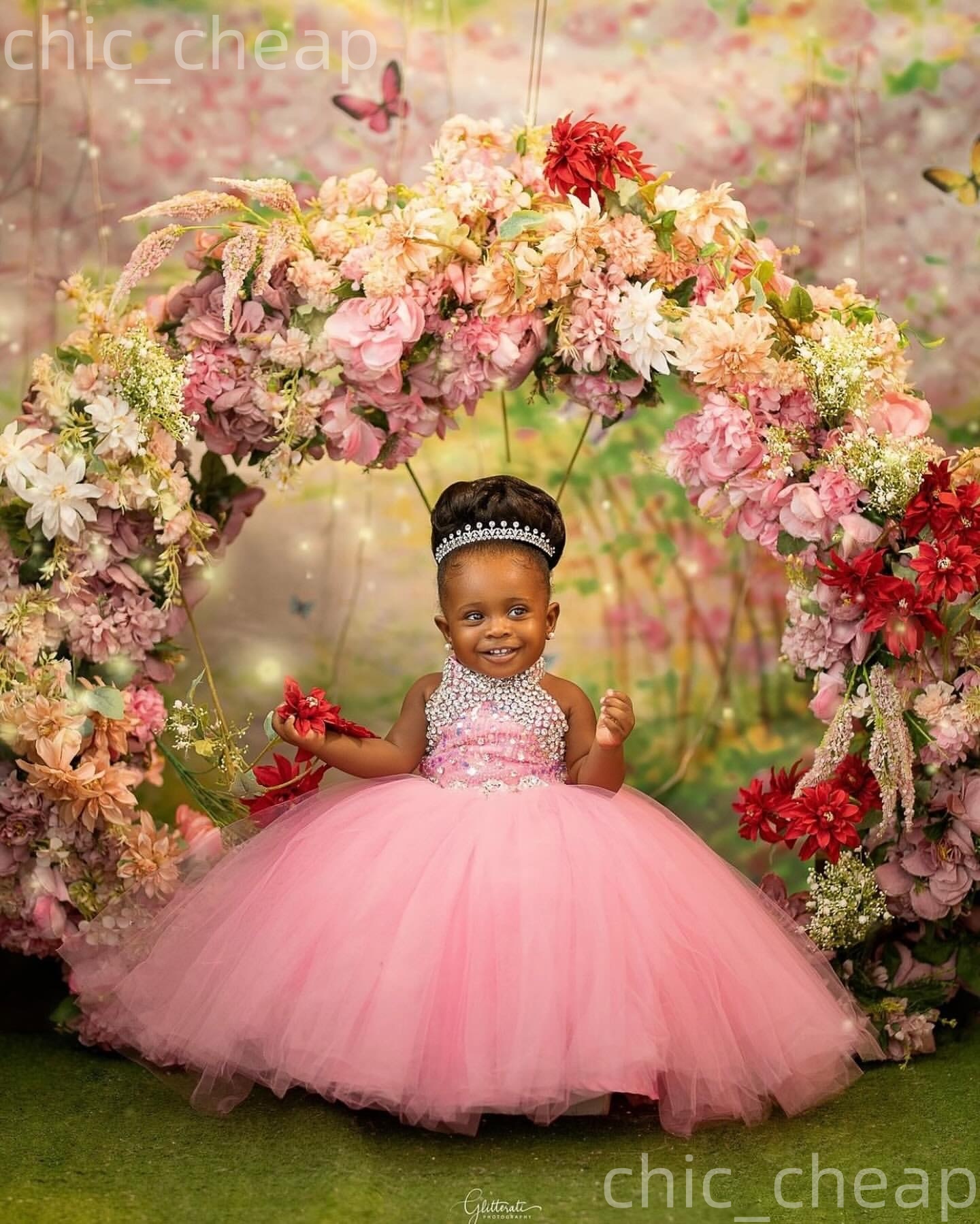 2026 Pink Ball Gown Flower Girl Dresses Crystals Halter Tulle Little Girl Christmas Peageant Birthday Christening Tutu Dress Gowns ZJ422