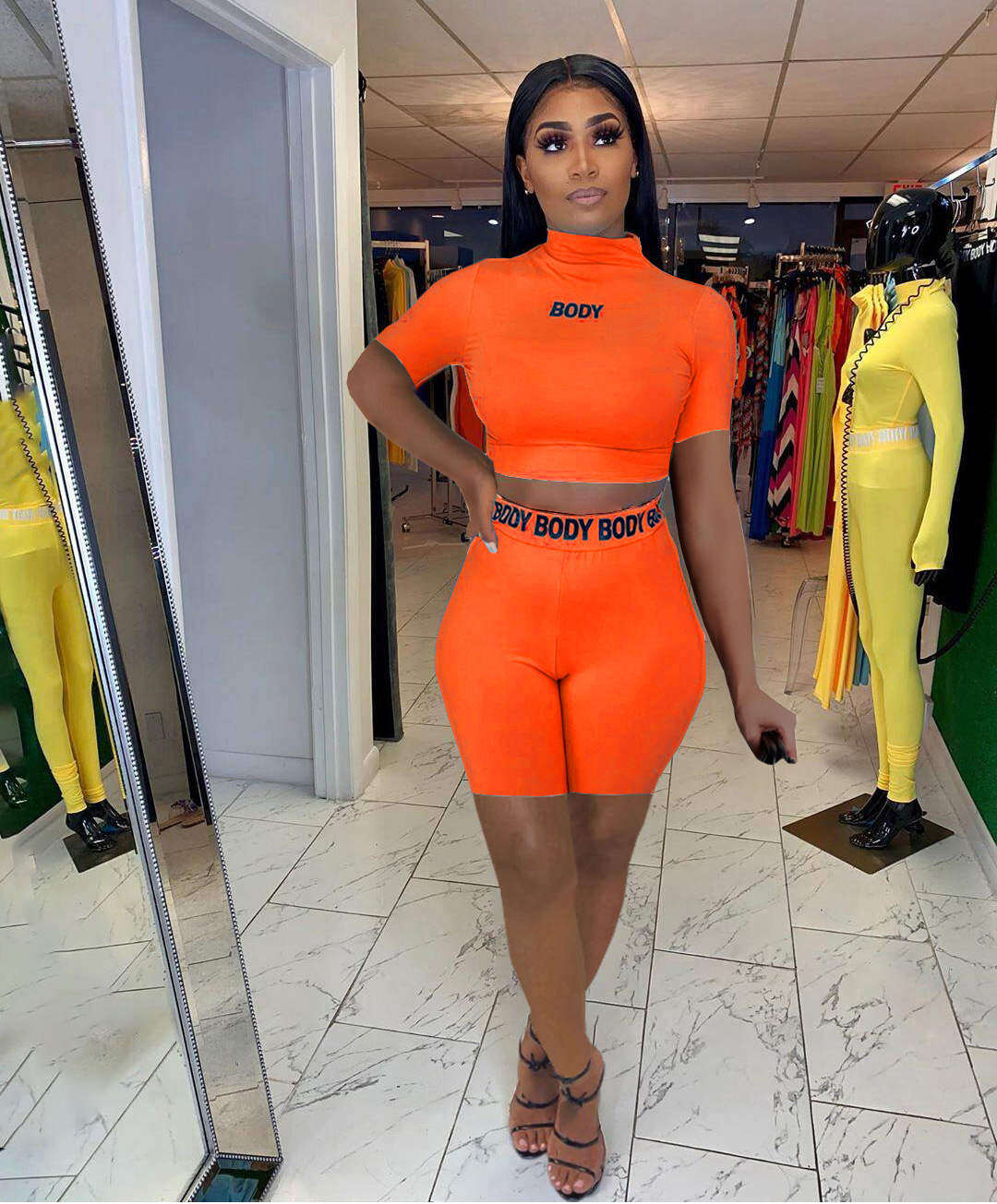 Women's Two Piece Pants Short Style with Letter Print, Slim-Fitting and Shaping Elastic Waist Two-Piece Set