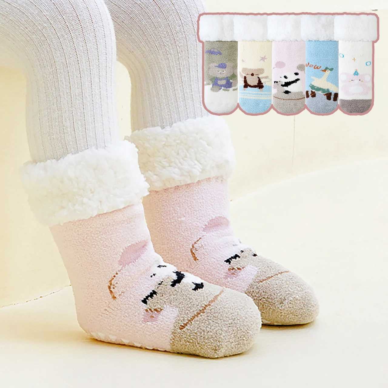 Baby Plush Socks Thick Fleece Thermal Footwear Winter Warm Terry Mid Tube Sock 0-4Year Boys Girls Kids Loose Mouth Floor Boots G251124
