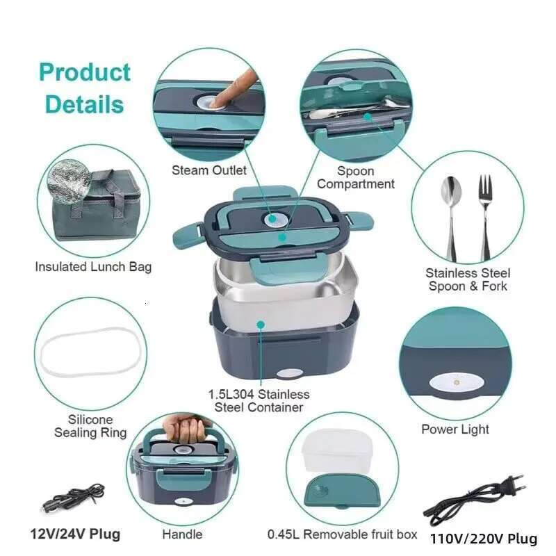 Electric Lunch Box Heater Portable Food Warmer Lunchbox For Car Home Leak Proof 2 Compartments 110V 220V Pot