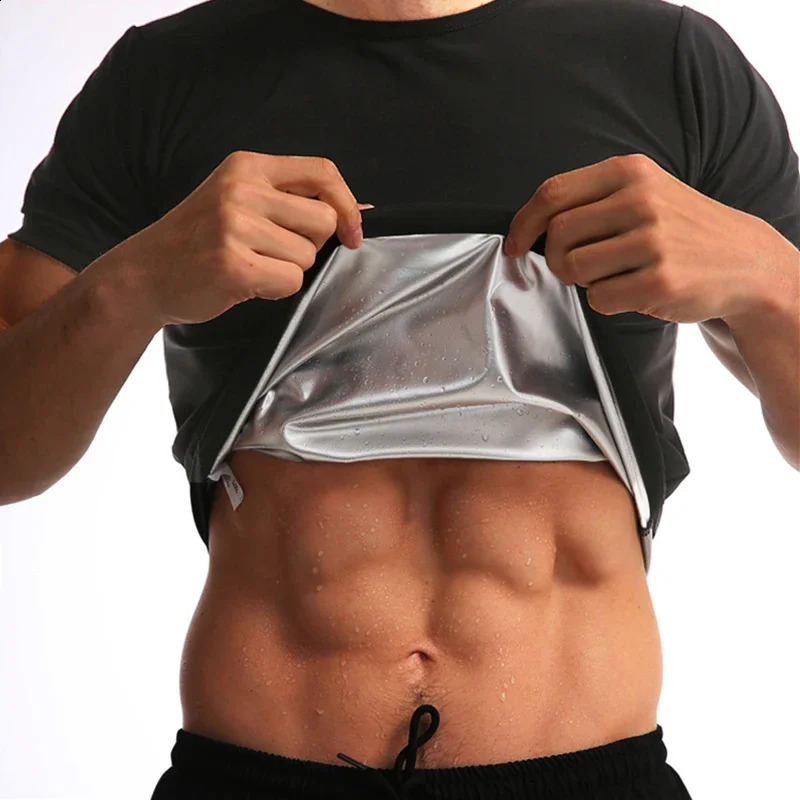 Men Sauna Sweat Shirt Polymer Corset Compression Waist Trainer Shirt Workout Tank Top Weight Loss Body Shaper Slimming Vest 250424