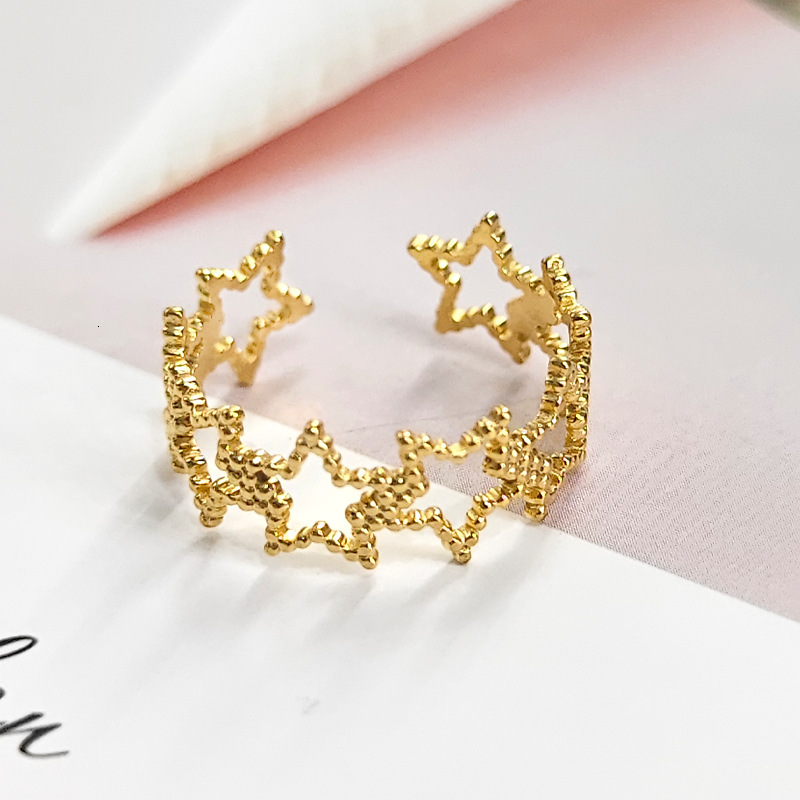 Top source hollowed out star studded cool style niche titanium for women with adjustable stainless steel ring opening
