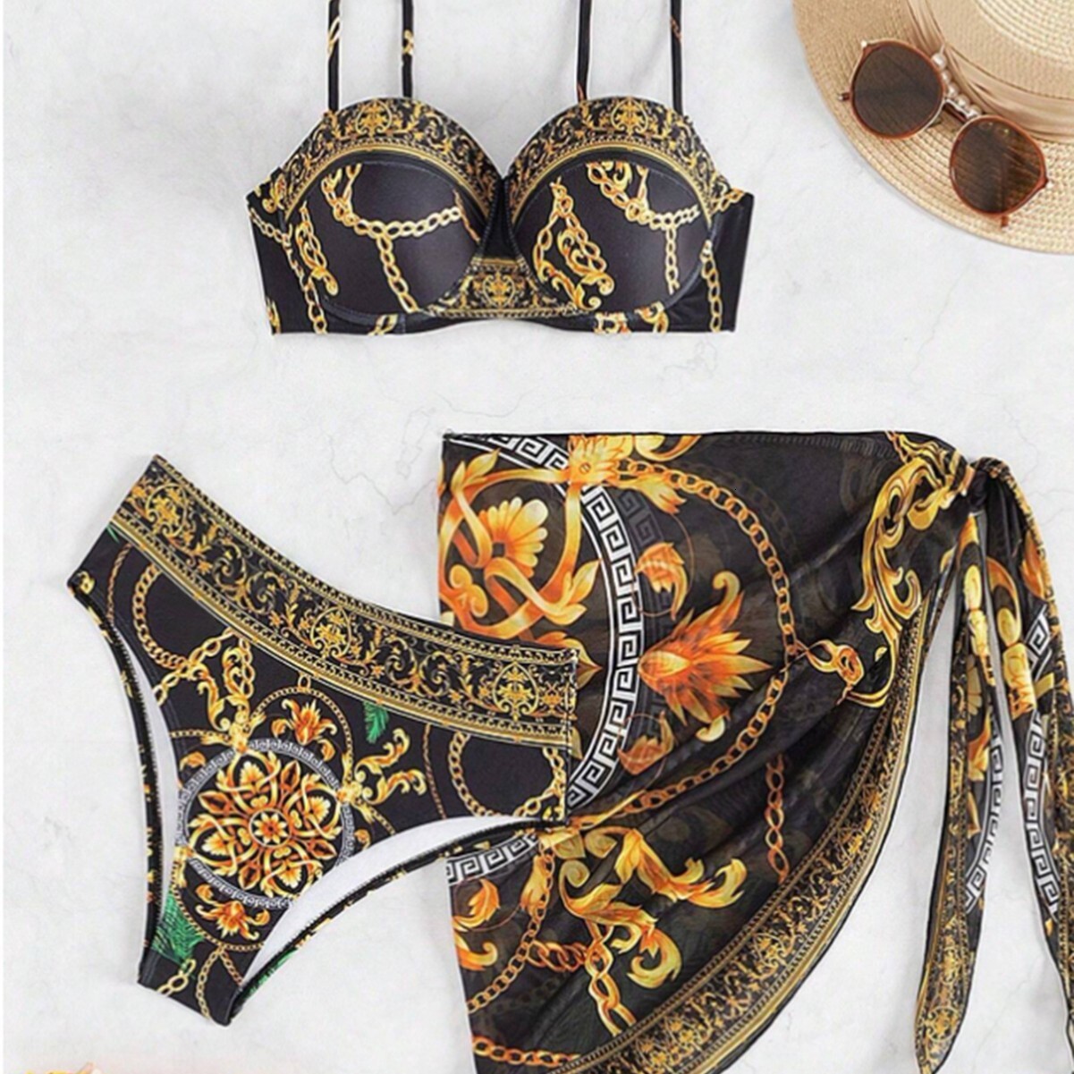 Douxlihm Free Shipping New Designer Clothing 2025 One-piece Swimsuit Sexy Back Printed Women's Cover Up Three Piece Set Bikini