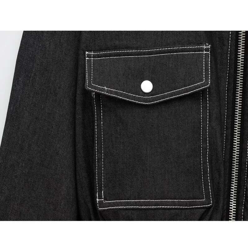 Designer Clothes TRAF Denim Bomber For Zip Oversized Cropped Jacket Women Coats Demi-Season Women's Jackets Streetwear Outerwears