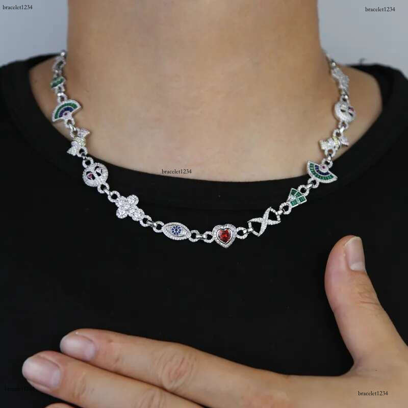 Luxury designer Colored Ice Out VVS Moissanite Cross Evil Eyes Ice Out Cuban k Chain Hip Hop Necklace Jewelry with FREE shipping