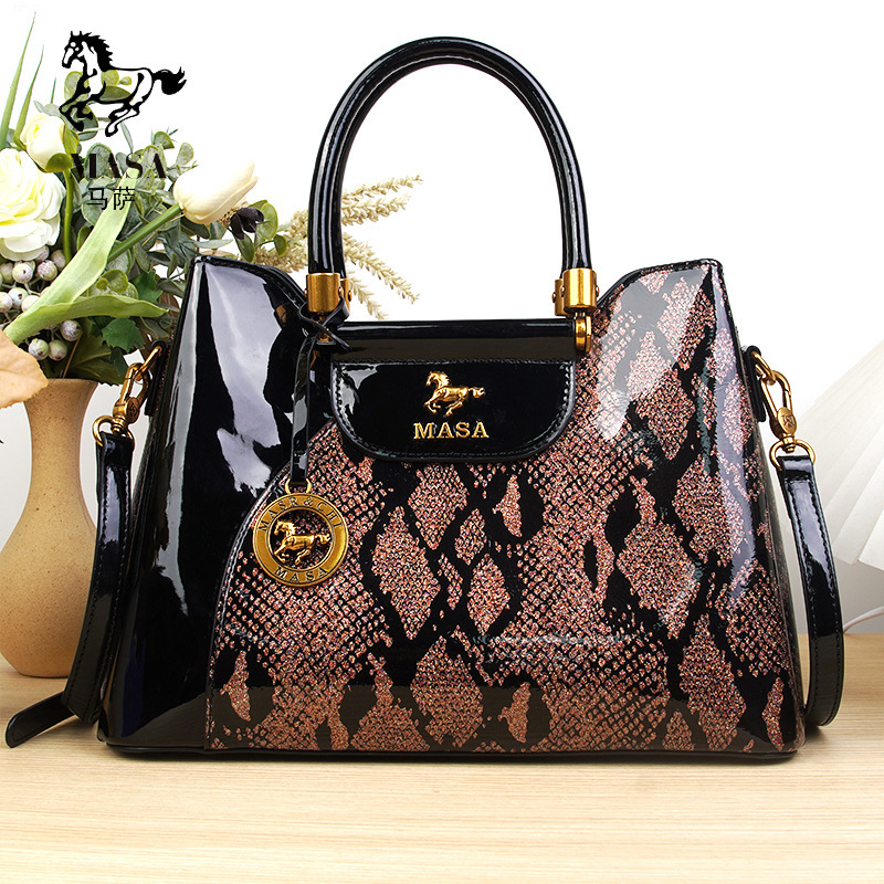 Massa Handbag New Large Capacity Fashionable Glossy Printed High-End Feeling Single Shoulder Crossbody Women's Tote Bag