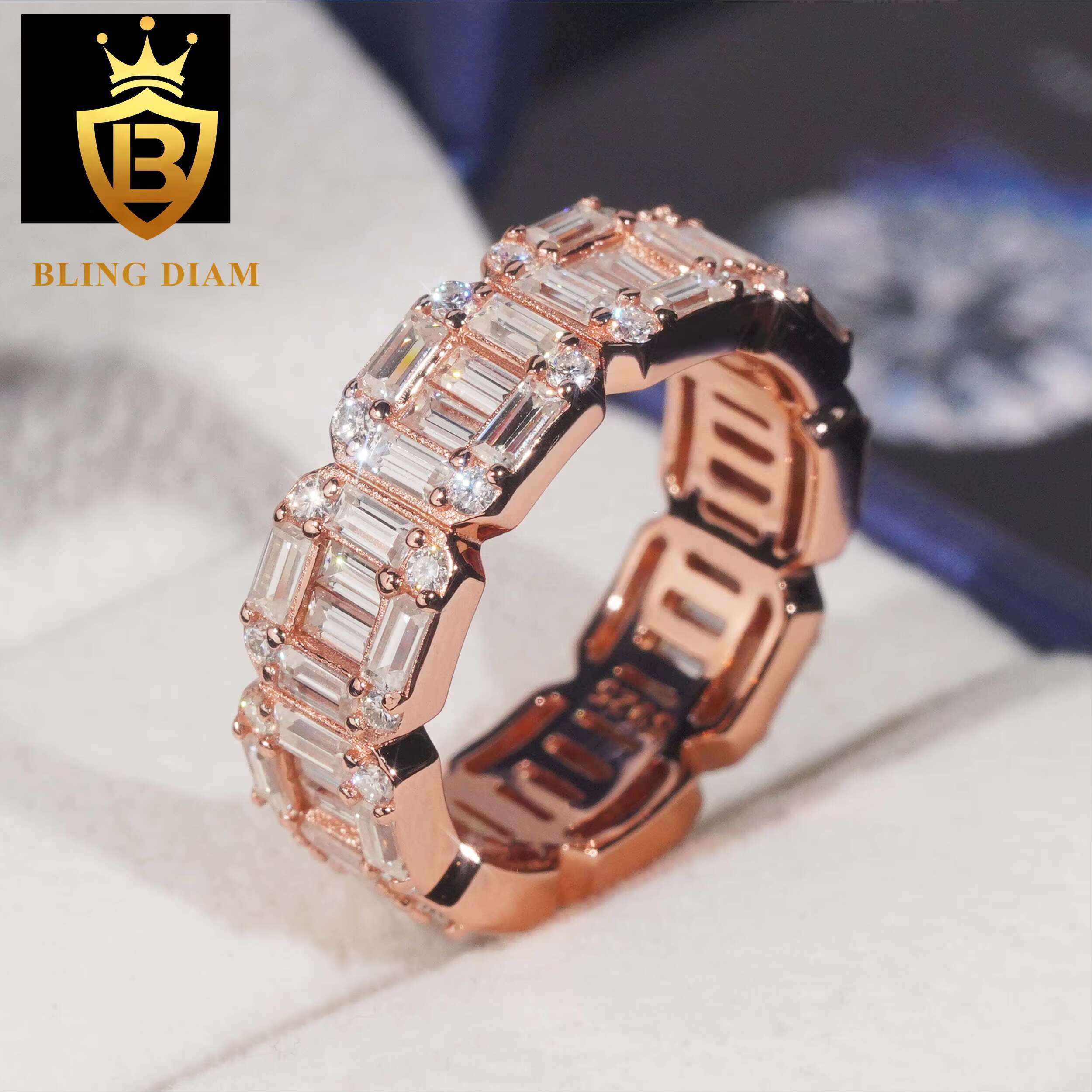 Pass Diamond Tester Vvs Moissanite Iced Out Hip Hop 925 Sterling Silver baguette Ring