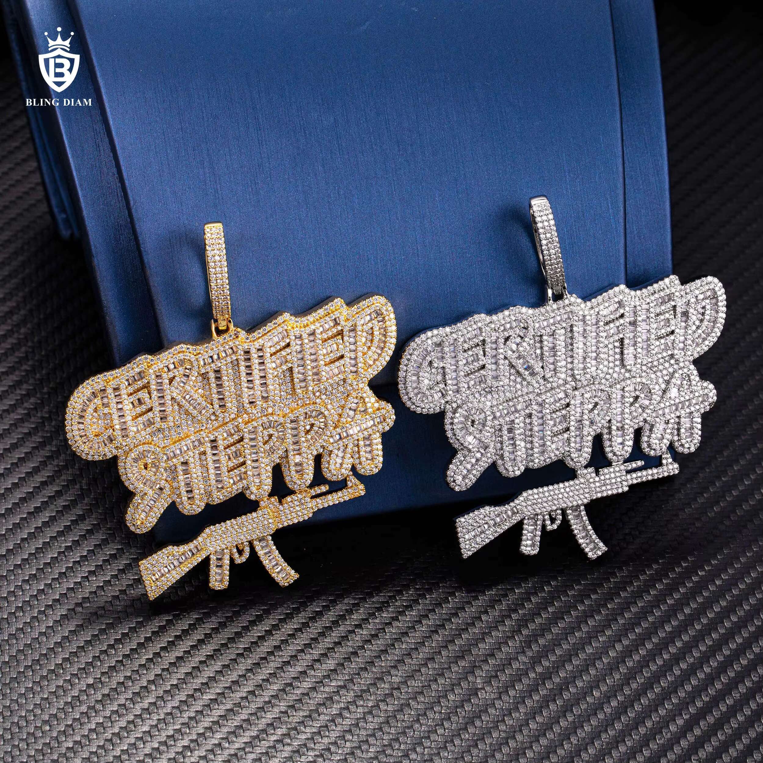 Wholesale Custom Pendant Iced Out Jewelry Hip Hop Brass Full VVS Moissanite Diamond Necklace Set Letter Pendant
