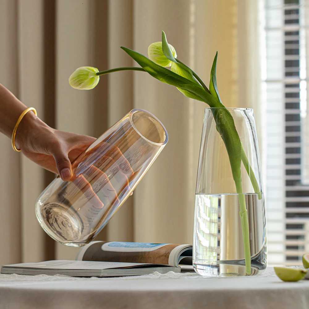 Glass Flower Vase Round Mouth Simple Bud Vase Room Table Hydroponics Plant Flower Terrarium Luxury Home Decor Wedding Decoration C251124