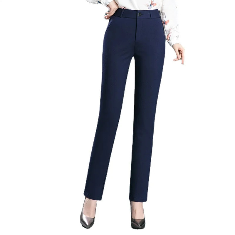 Stretch High Waist Trousers Womens Fashion Casual Pants Black Khaki Navy Blue Slacks Women Pantalones 250421