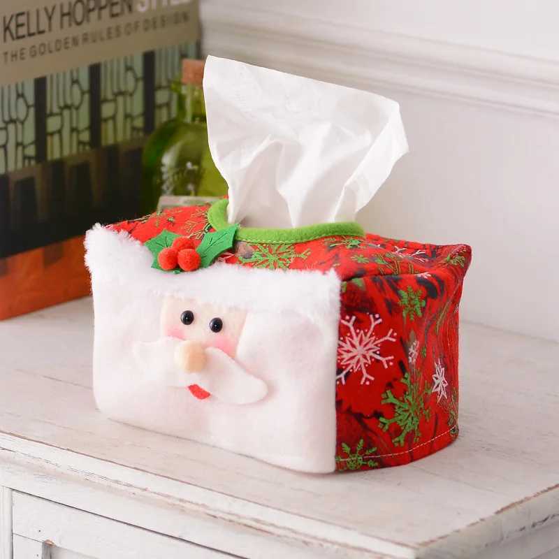 Home Christmas Tissue Paper Holder Case Boxes Red Green Santa Claus Toilet Paper Cover Bag Christmas Party Decor Desktop Decor LM251124
