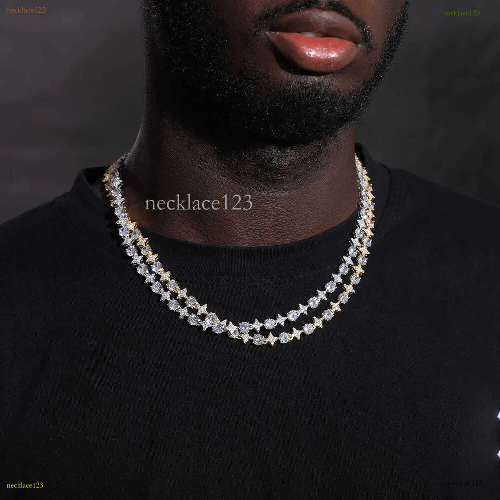 Sterg Sier Star Round Moissanite Tennis Chain Necklace New Design Hip Hop Couple Fine Jewelry Femme For Valentine